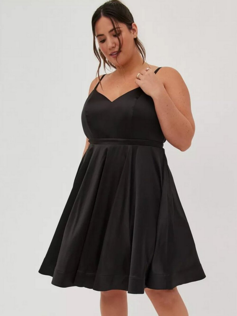 Torrid Black Satin Fit & Flare Dress with Spaghetti Straps